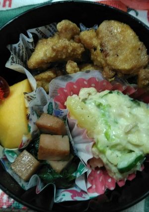 唐揚げ&ポテトサラダ小松菜ソテー-レシピのメイン写真