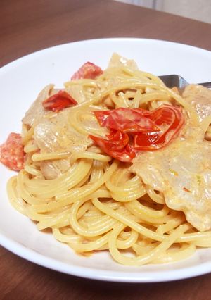 簡単！豚とトマトのマヨパスタ-レシピのメイン写真