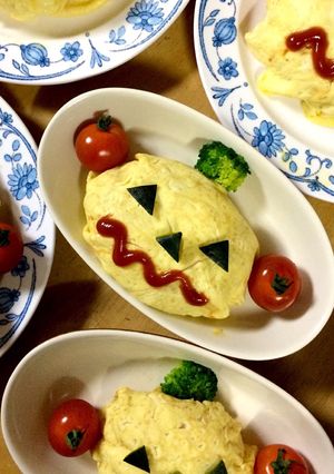 かぼちゃの皮で＊ハロウィンデコオムライス-レシピのメイン写真