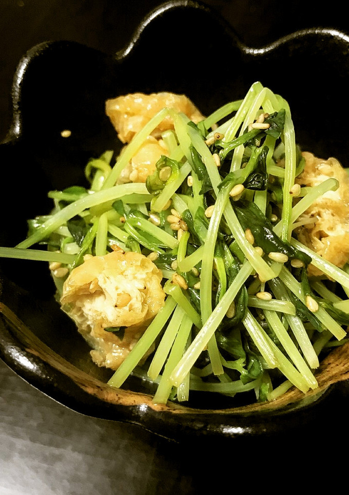 簡単！副菜◎豆苗と油揚げと梅風味のお浸し-レシピのメイン写真