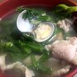 春菊とあさりと豚肉のにんにく入りスープ☆