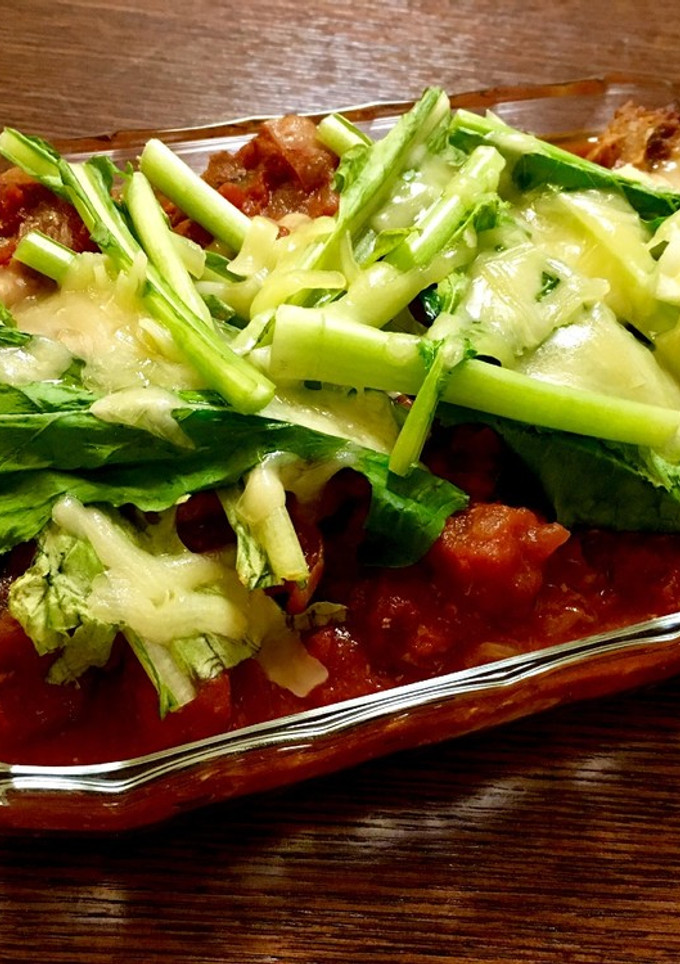 鯖缶とカブの葉と玉ねぎのトマト煮-レシピのメイン写真