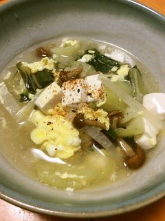青梗菜豆腐大根なめこ卵の鶏ガラスープ-レシピのメイン写真