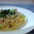 鶏肉とこまつなのスパゲッティ