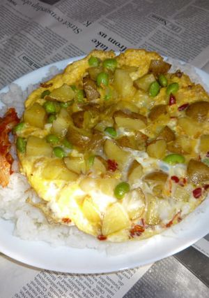 枝豆入りトルティージャのカフェ丼-レシピのメイン写真