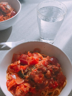 鯖缶とトマト缶のパスタ-レシピのメイン写真