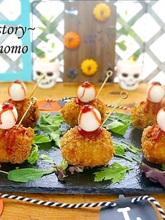 目玉乗せかぼちゃの肉巻きコロッケ♪-レシピのメイン写真