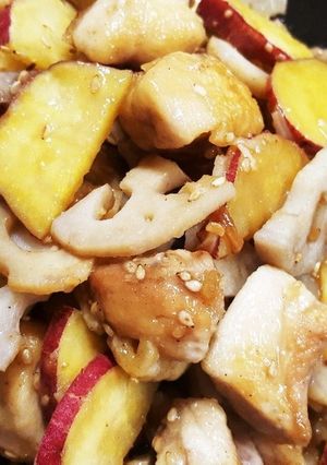 れんこんさつまいも鶏肉の甘辛炒め-レシピのメイン写真