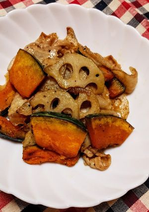 レンコンとかぼちゃの♪バター醤油炒め♥-レシピのメイン写真
