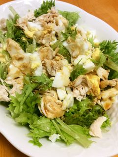 鶏ささみ、卵、レタスの醤油ドレサラダ-レシピのメイン写真