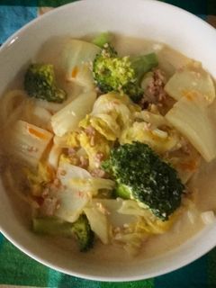 白菜とひき肉の味噌豆乳うどん。-レシピのメイン写真