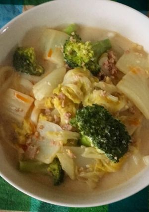 白菜とひき肉の味噌豆乳うどん。-レシピのメイン写真