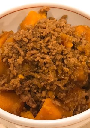 レンジで下処理、かぼちゃとひき肉の甘辛煮-レシピのメイン写真