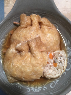 ジューシー☆米粒麦入り鶏団子の巾着煮-レシピのメイン写真