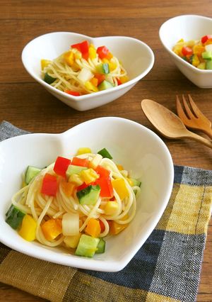 さっぱり☆彩りきれいな5種野菜のサラスパ-レシピのメイン写真