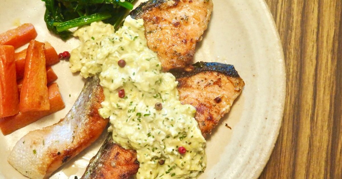 ムニエル様 鮭のムニエル✿ガーリックマヨバジルソース by yakopuyo