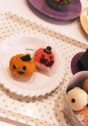 簡単ハロウィンジャム入り茶巾まんじゅう-レシピのメイン写真