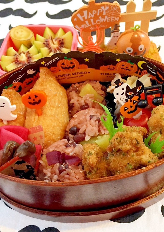 赤飯おにぎりとおいなり 海苔唐揚げ弁当-レシピのメイン写真