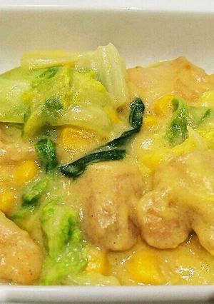 チンゲン菜と鶏肉のクリームコーン煮-レシピのメイン写真