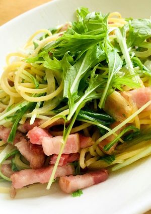 ベーコンと水菜のペペロンチーノ-レシピのメイン写真