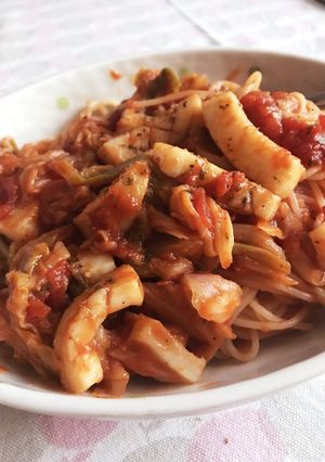 イカとキャベツのトマトスパゲッティー-レシピのメイン写真