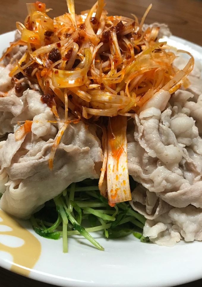 豆苗と豚肉のネギ乗せ-レシピのメイン写真