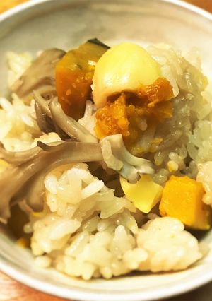 栗×栗かぼちゃの炊込みご飯-レシピのメイン写真