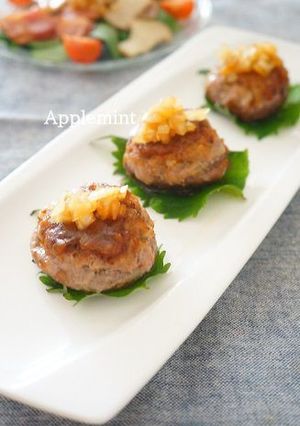 椎茸の肉詰め照り焼き玉ねぎソース添え-レシピのメイン写真