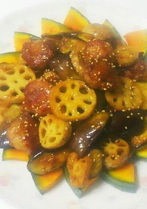 野菜と豚小間団子のハチミツ黒酢炒め-レシピのメイン写真