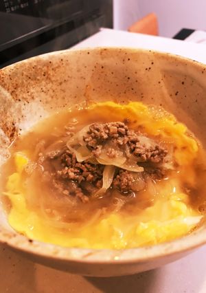 お出汁で食べるもちっさくっ挽き肉たまご餅-レシピのメイン写真