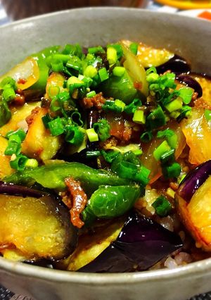 甘酢でさっぱり！茄子とピーマンのそぼろ丼-レシピのメイン写真