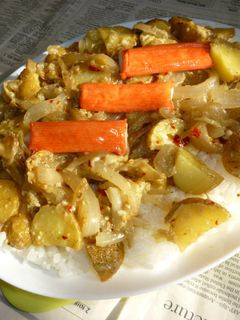 玉ねぎ&男爵のアヒージョ炒めのカフェ丼-レシピのメイン写真