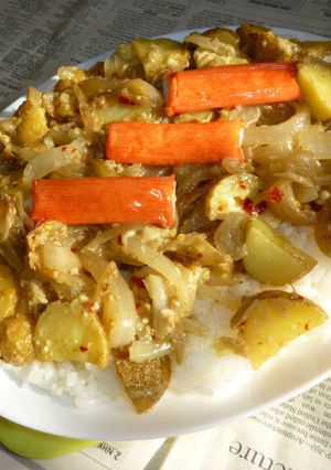 玉ねぎ＆男爵のアヒージョ炒めのカフェ丼-レシピのメイン写真