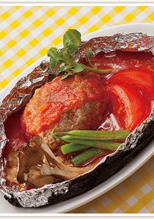 ホイル包み焼きで！焼きトマトハンバーグ-レシピのメイン写真