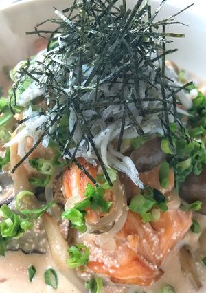 鮭ときのこの明太豆乳クリーム糸こん-レシピのメイン写真