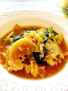 栄養満点♡かぶと葉っぱの卵とじ-レシピのメイン写真