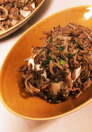 温豆腐♡肉そぼろきのこの甘辛ソース♡-レシピのメイン写真