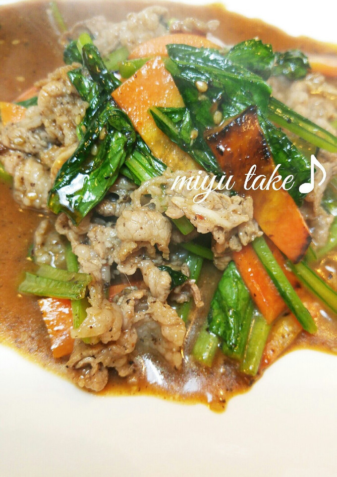小松菜と牛肉の焼肉のタレマヨ焼き♪-レシピのメイン写真
