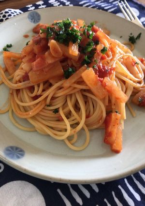 大根とベーコンのトマトソースパスタ-レシピのメイン写真