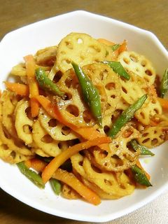 レンコンと人参のきんぴらに隠元追加-レシピのメイン写真