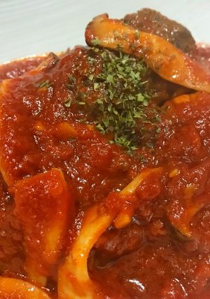 焼肉残りで♡牛ハラミとエリンギのトマト煮-レシピのメイン写真
