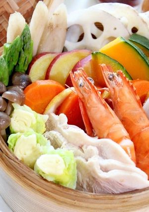 中華ごまだれで♪秋野菜の豪華蒸し-レシピのメイン写真