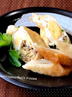 肉味噌と玉子の巾着-レシピのメイン写真