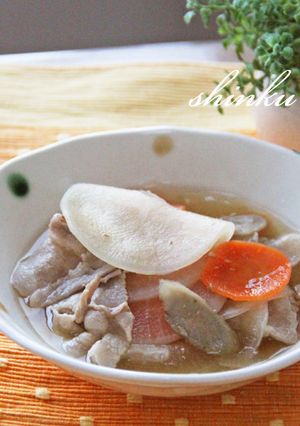 豚バラ肉とスライス大根・ごぼう・人参煮-レシピのメイン写真