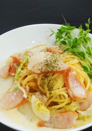 失敗しないワンパン白菜ミルクスープパスタ-レシピのメイン写真