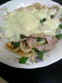 ネギ豚チーズ焼きうどん-レシピのメイン写真