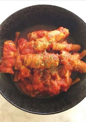 ゴボウの肉巻きトマト煮-レシピのメイン写真