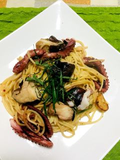 タコとしいたけの和風パスタ-レシピのメイン写真