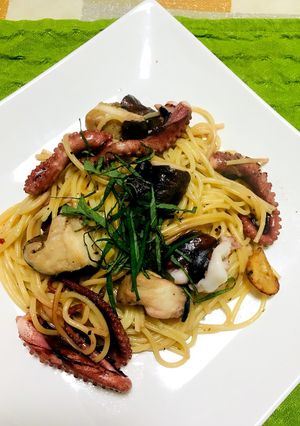 タコとしいたけの和風パスタ-レシピのメイン写真