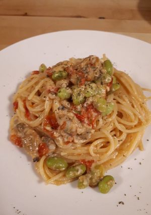 あさりと枝豆のトマトチーズパスタ-レシピのメイン写真